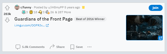 guardian of the galaxy made it to top reddit