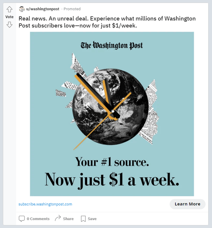 huge Reddit promoted ads from Washington Post