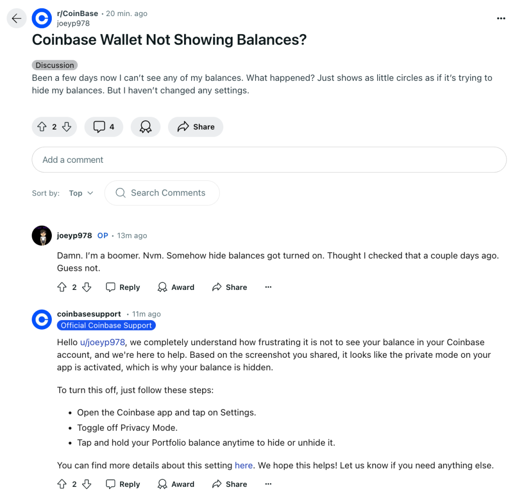 coinbase manage customer question